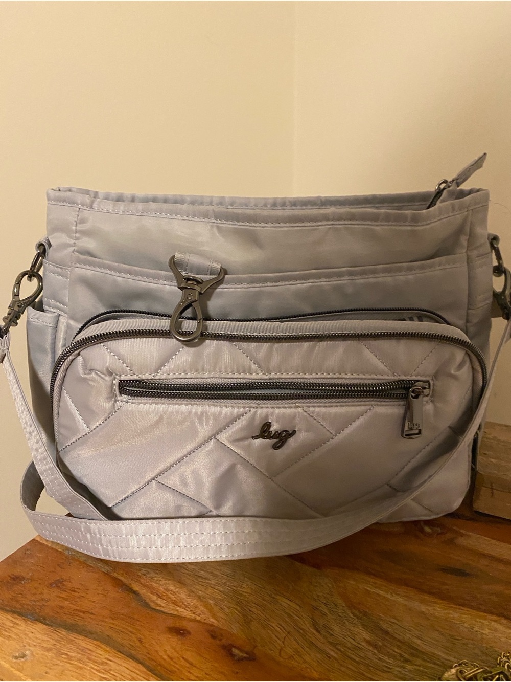 LUG Shimmy Cloud Gray Quilted Crossbody Bag